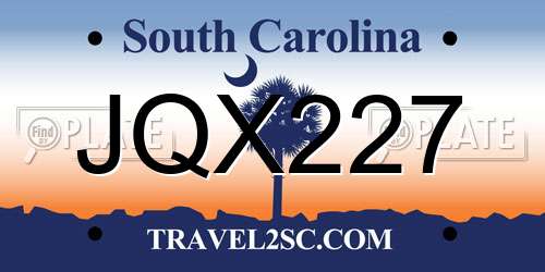JQX227 South Carolina License Plate