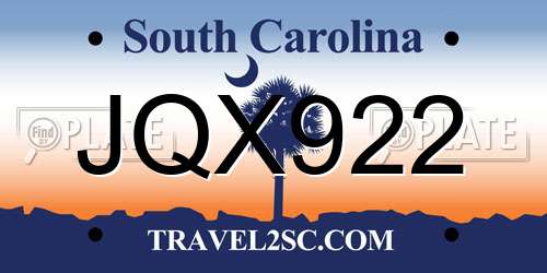 JQX922 South Carolina License Plate