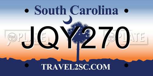 JQY270 South Carolina License Plate