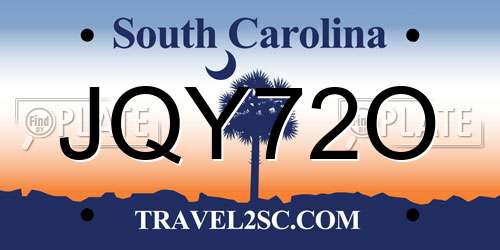 JQY72O South Carolina License Plate