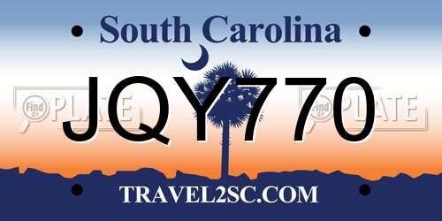 JQY770 South Carolina License Plate