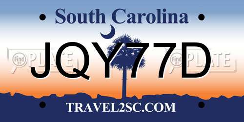 JQY77D South Carolina License Plate