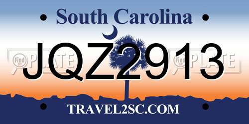 JQZ2913 South Carolina License Plate