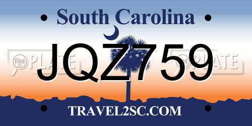 JQZ759 South Carolina License Plate