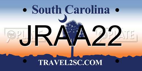 JRAA22 South Carolina License Plate