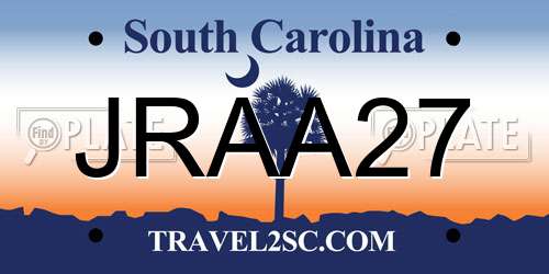 JRAA27 South Carolina License Plate