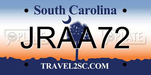 JRAA72 South Carolina License Plate