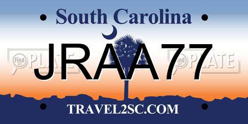 JRAA77 South Carolina License Plate