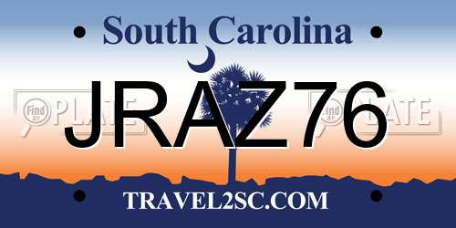 JRAZ76 South Carolina License Plate