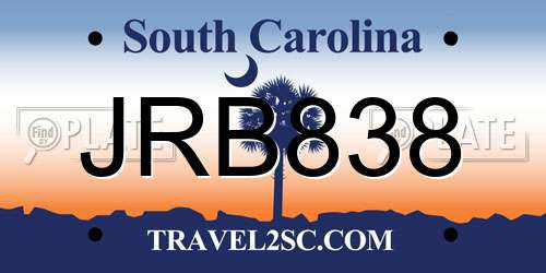 JRB838 South Carolina License Plate