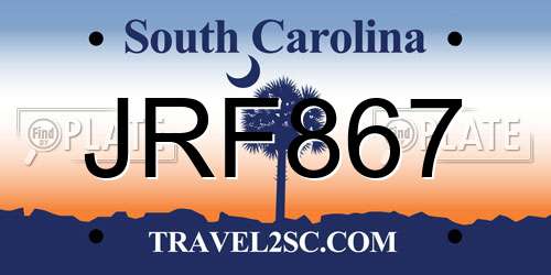 JRF867 South Carolina License Plate