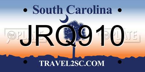 JRQ910 South Carolina License Plate