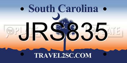 JRS835 South Carolina License Plate