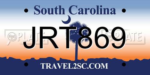 JRT869 South Carolina License Plate