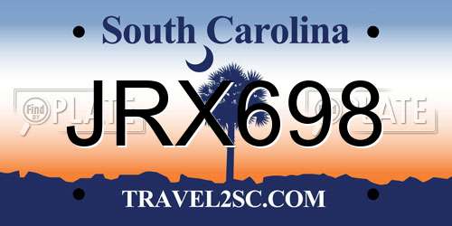 JRX698 South Carolina License Plate