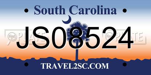 JS08524 South Carolina License Plate