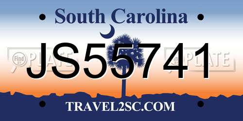JS55741 South Carolina License Plate