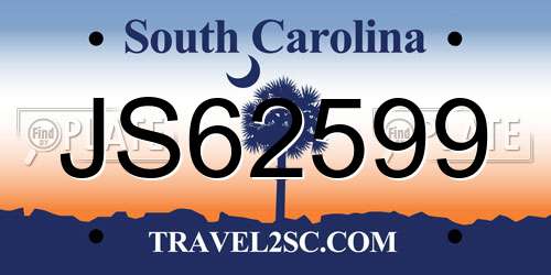 JS62599 South Carolina License Plate