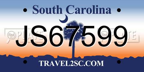 JS67599 South Carolina License Plate