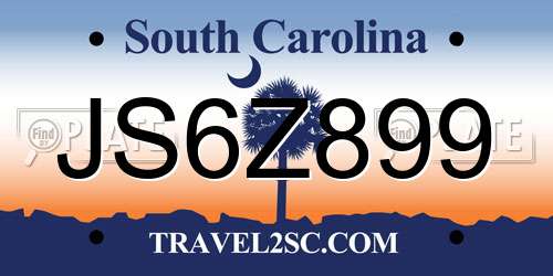 JS6Z899 South Carolina License Plate