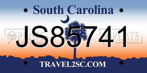 JS85741 South Carolina License Plate