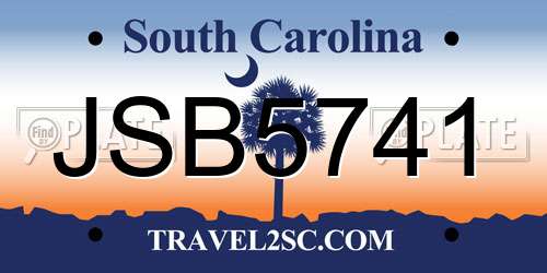 JSB5741 South Carolina License Plate