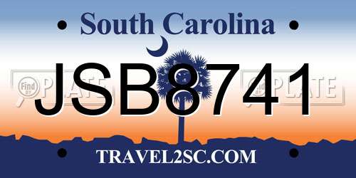 JSB8741 South Carolina License Plate