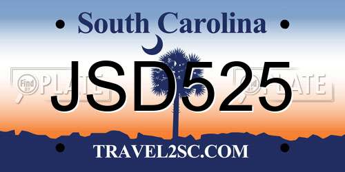JSD525 South Carolina License Plate