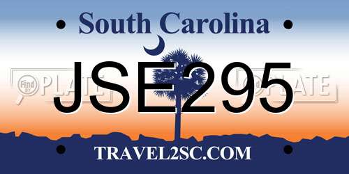 JSE295 South Carolina License Plate
