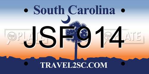 JSF914 South Carolina License Plate