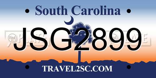 JSG2899 South Carolina License Plate