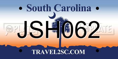 JSH062 South Carolina License Plate