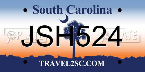 JSH524 South Carolina License Plate