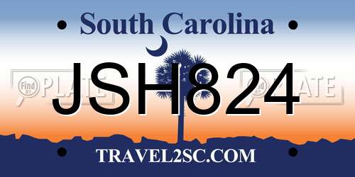 JSH824 South Carolina License Plate