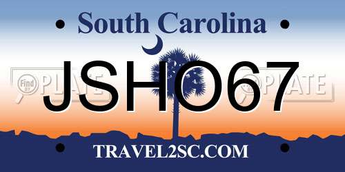 JSHO67 South Carolina License Plate