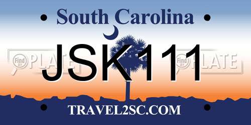 JSK111 South Carolina License Plate