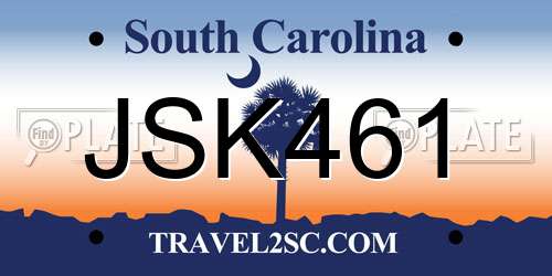 JSK461 South Carolina License Plate