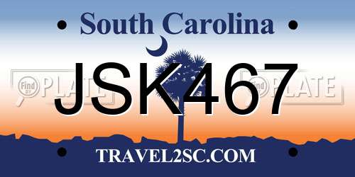 JSK467 South Carolina License Plate