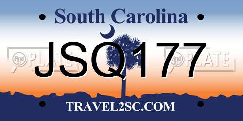 JSQ177 South Carolina License Plate
