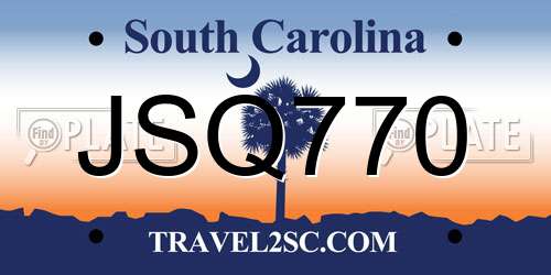 JSQ770 South Carolina License Plate