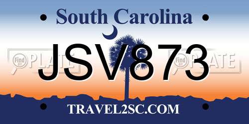 JSV873 South Carolina License Plate