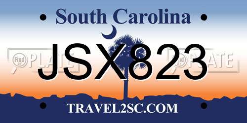 JSX823 South Carolina License Plate