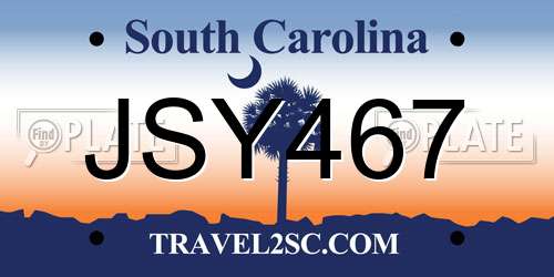 JSY467 South Carolina License Plate