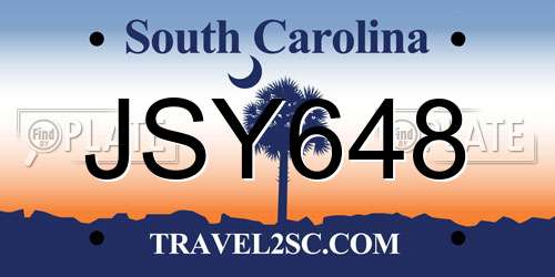 JSY648 South Carolina License Plate