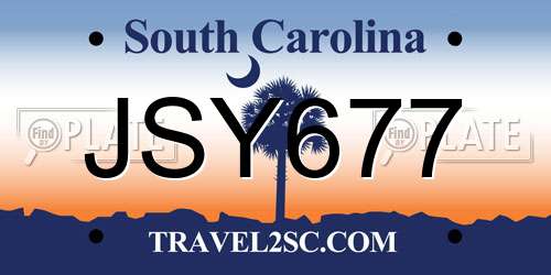JSY677 South Carolina License Plate
