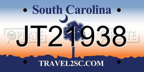 JT21938 South Carolina License Plate