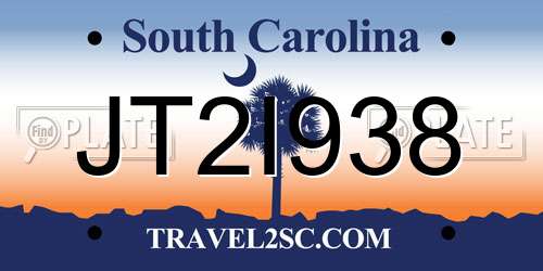 JT2I938 South Carolina License Plate