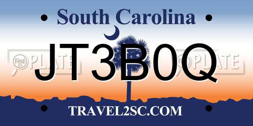 JT3B0Q South Carolina License Plate