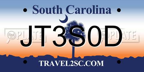 JT3S0D South Carolina License Plate
