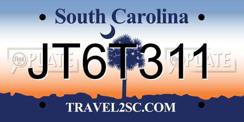 JT6T311 South Carolina License Plate